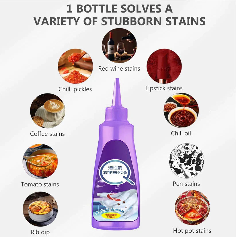 Active Enzyme Laundry Stain Remover Spray – No-Water Fabric Cleaner for Tough Stains on Clothes & Upholstery